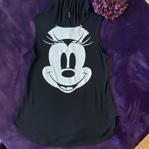 Black sleeveless Mickey Mouse top with hood.